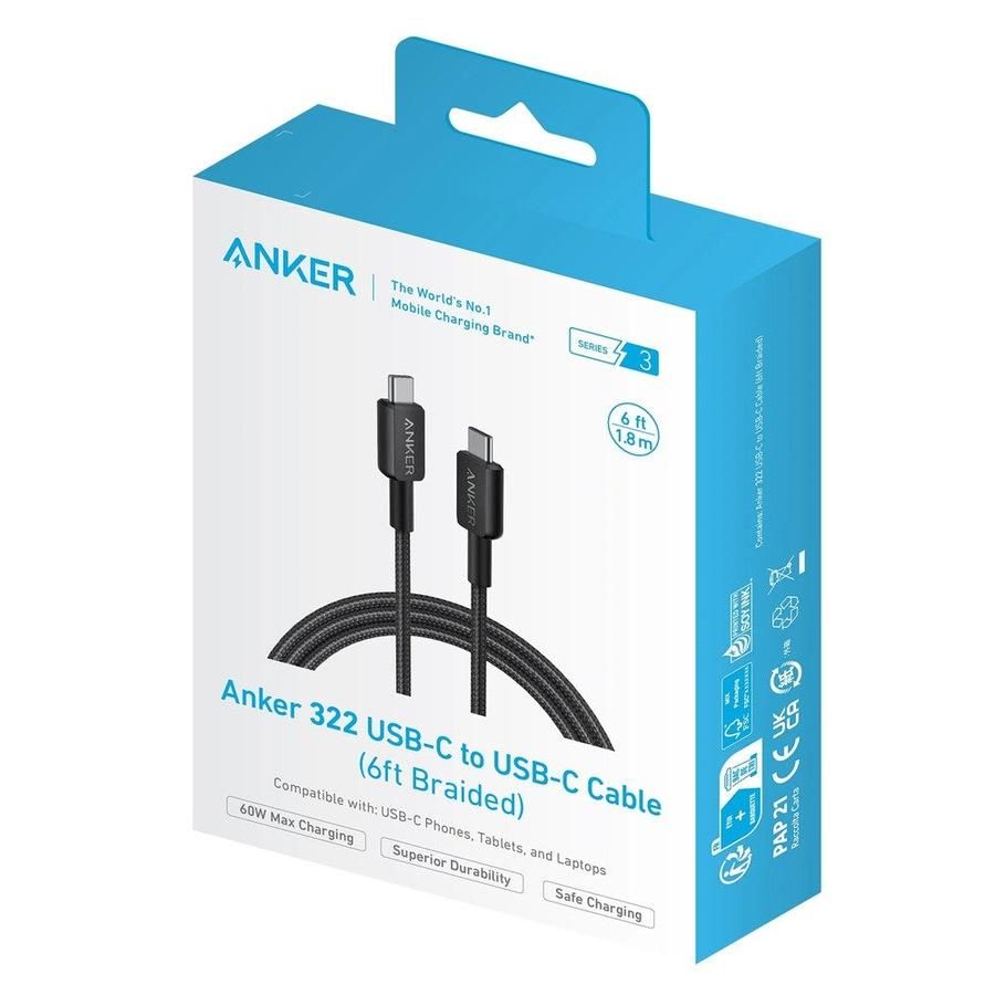 Anker สายชาร์จ USB-C 1.82M/6FT ชาร์จเร็ว PD 60W ทนทาน ผ่านการรับรอง USB-IF